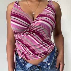 Y2K Pink Striped V Cut Cami Top